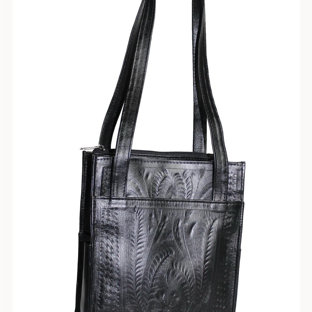Black Leather Shoulder Bag with Minimalist Design